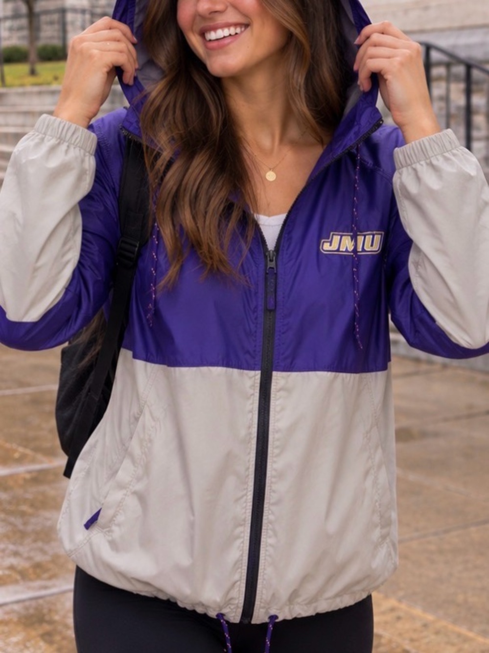 JMU Purple & Gray Hooded Windbreaker Rain Jacket